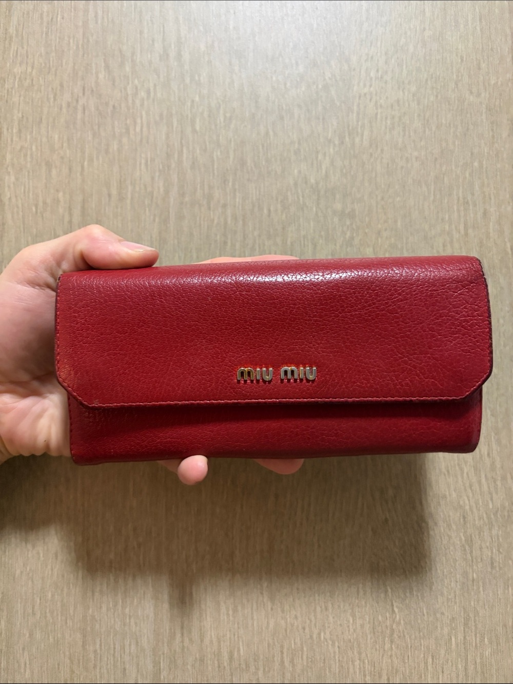 Miu Miu Red Leather Long Wallet with Gold Hardware